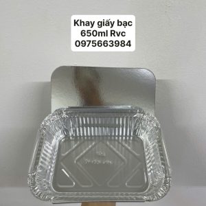 Khay giấy bạc 650ml kèm nắp giấy, size 220x110x55mm đựng thức ăn nóng