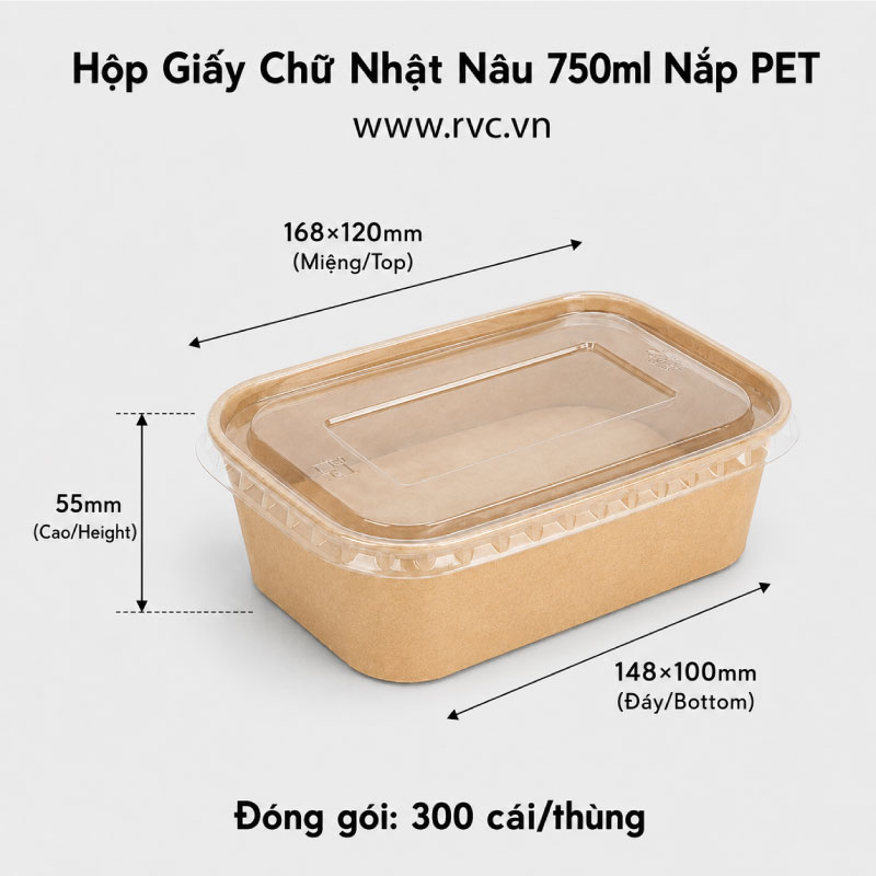 Hộp giấy chữ nhật 750ml đựng thức ăn giá rẻ, thiết kế sang trọng