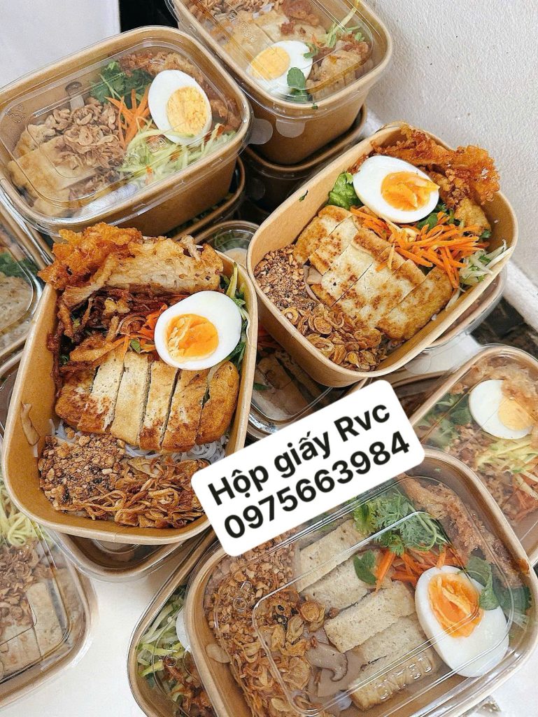 Hộp giấy chữ nhật nắp PET đựng thức ăn Hộp giấy chữ nhật nắp PET đựng thức ăn