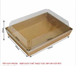 Hộp giấy nắp trong 205x150mm nắp PET size lớn, thiết kế đẹp mắt đựng đồ ăn giá rẻ, an toàn